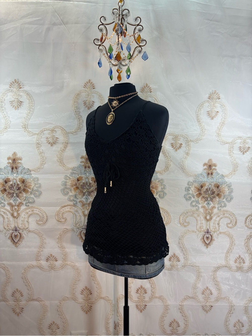 ✨Vintage Y2K Boho Black Crochet Tank Top✨